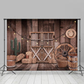 Lofaris Cabin Lights Cowboy Wooden Christmas Holiday Backdrop