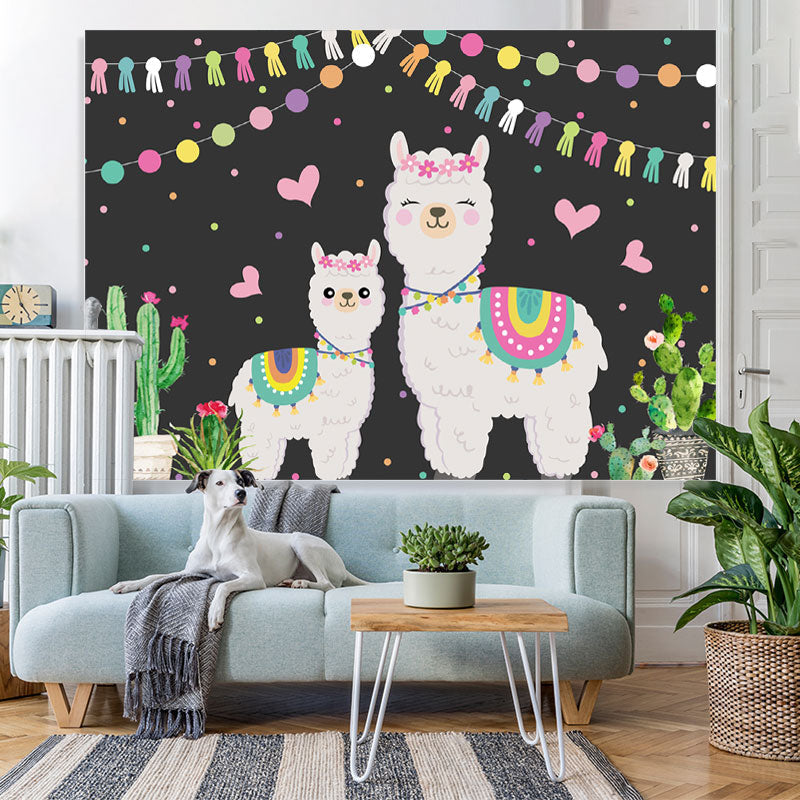 Lofaris Cactus and Flags Alpaca Family Baby Shower Backdrop