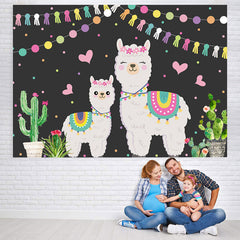Lofaris Cactus and Flags Alpaca Family Baby Shower Backdrop