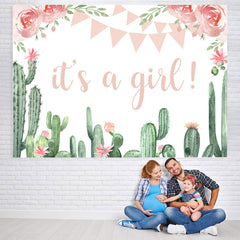 Lofaris Cactus and Pink Floral Its A Girl Baby Shower Backdrop