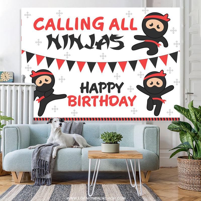 Lofaris Calling All Ninjas Cartoon Happy Birthday Backdrop