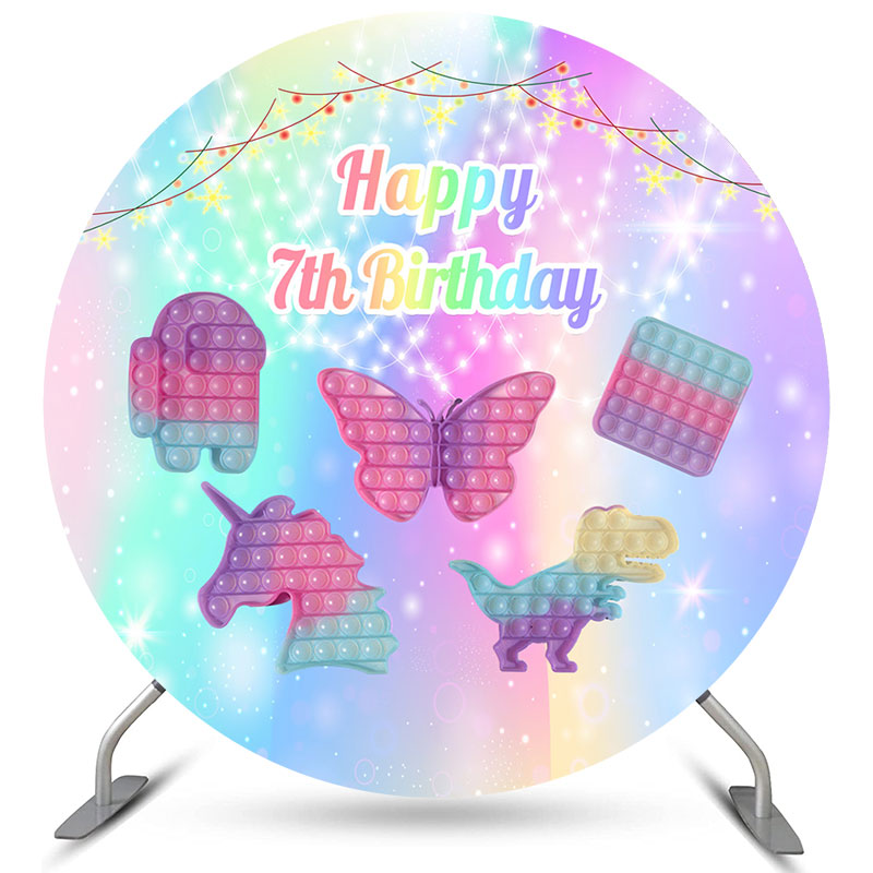 Lofaris Camilas 7Th Birthday Pop It Glitter Stars Round Backdrops