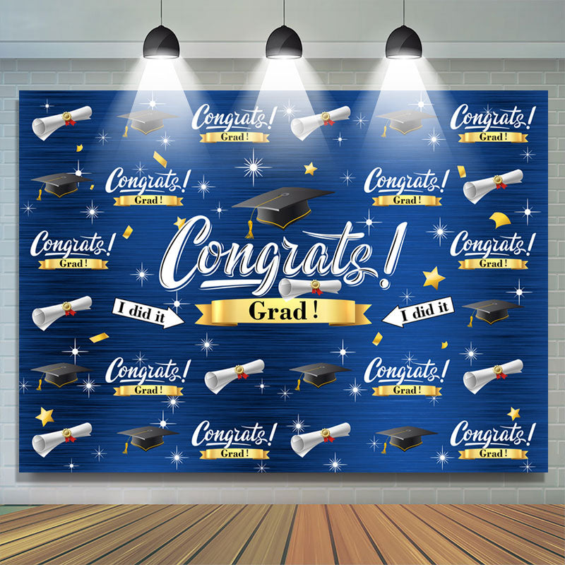Lofaris Caps And Stars Dark Blue Congrat Grad Party Backdrop