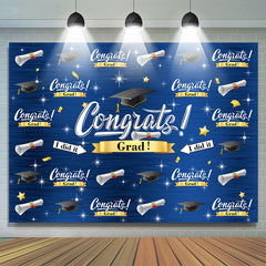 Lofaris Caps And Stars Dark Blue Congrat Grad Party Backdrop