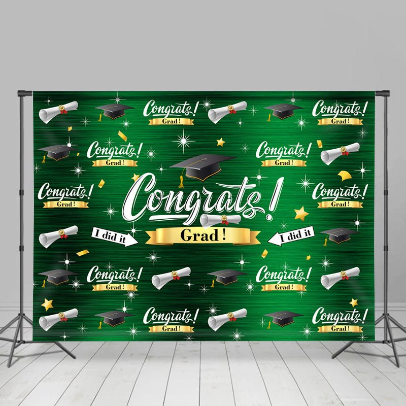 Lofaris Caps And Stars Dark Green Congrat Grad Party Backdrop