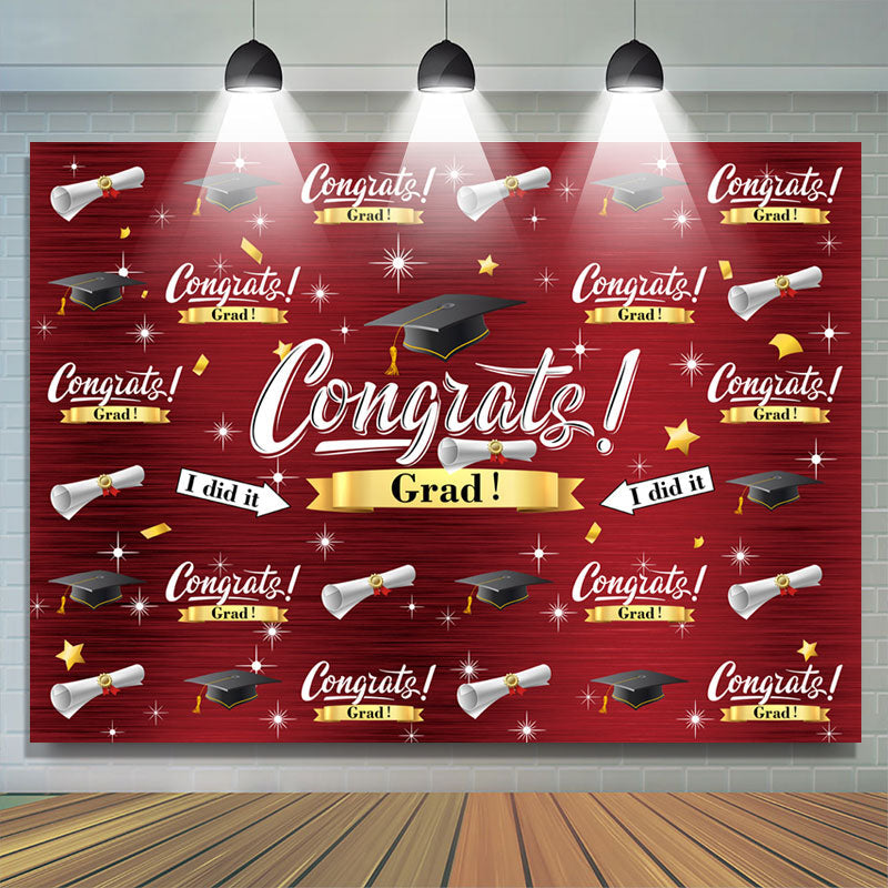 Lofaris Caps And Stars Dark Red Congrat Grad Party Backdrop