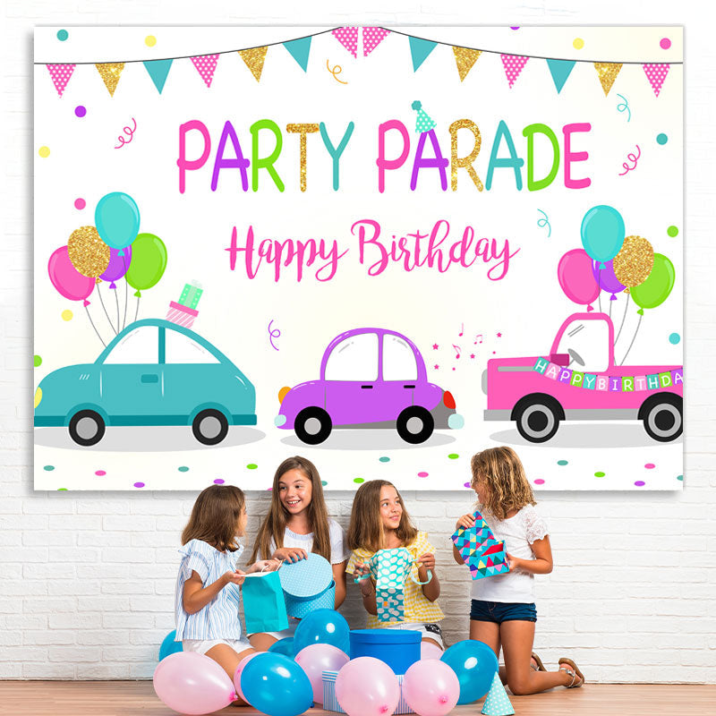 Lofaris Car Flag Balloons Happy Birthday Backdrop For Girl