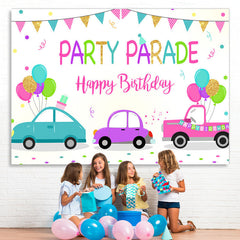 Lofaris Car Flag Balloons Happy Birthday Backdrop For Girl