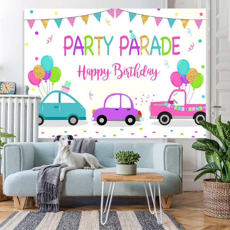 Lofaris Car Flag Balloons Happy Birthday Backdrop For Girl