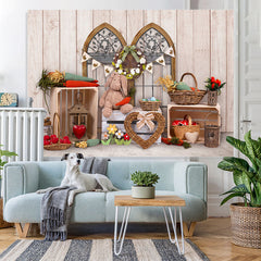 Lofaris Carrot And Bunny With Wood Box Floral Backdrop