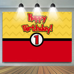 Lofaris Cartoon Ball Yellow Red Happy 1st Birthday Backdrop