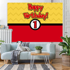 Lofaris Cartoon Ball Yellow Red Happy 1st Birthday Backdrop