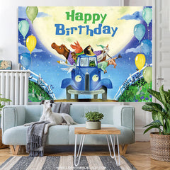 Lofaris Cartoon Blue Truck Balloon Themed Birthday Backdrop