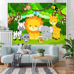 Lofaris Cartoon Cute Little Forest Animals Happy Birthday Backdrop