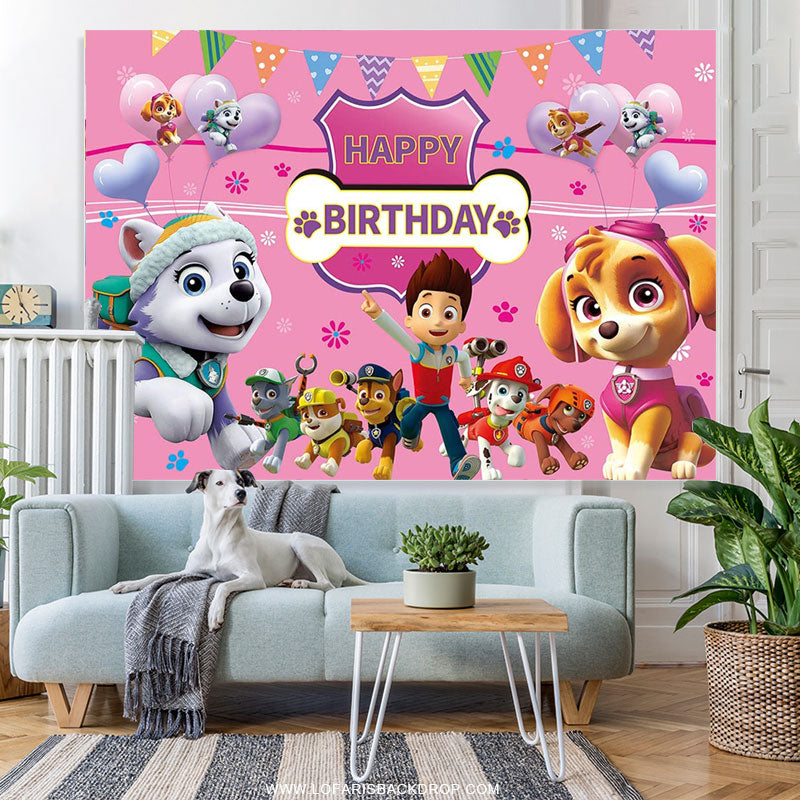 Lofaris Cartoon Dog Birthday Backdrop For Girls Room Decor