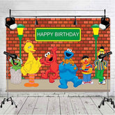 Lofaris Cartoon Dolls Brick Wall Birthday Party Backdrops