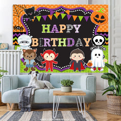 Lofaris Cartoon Halloween Theme Happy Birthday Party Backdrop