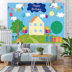 Lofaris Cartoon Pig House Balloons Kids Birthday Backdrop