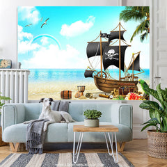 Lofaris Cartoon Pirate Ship Photography Birthday Backdrop
