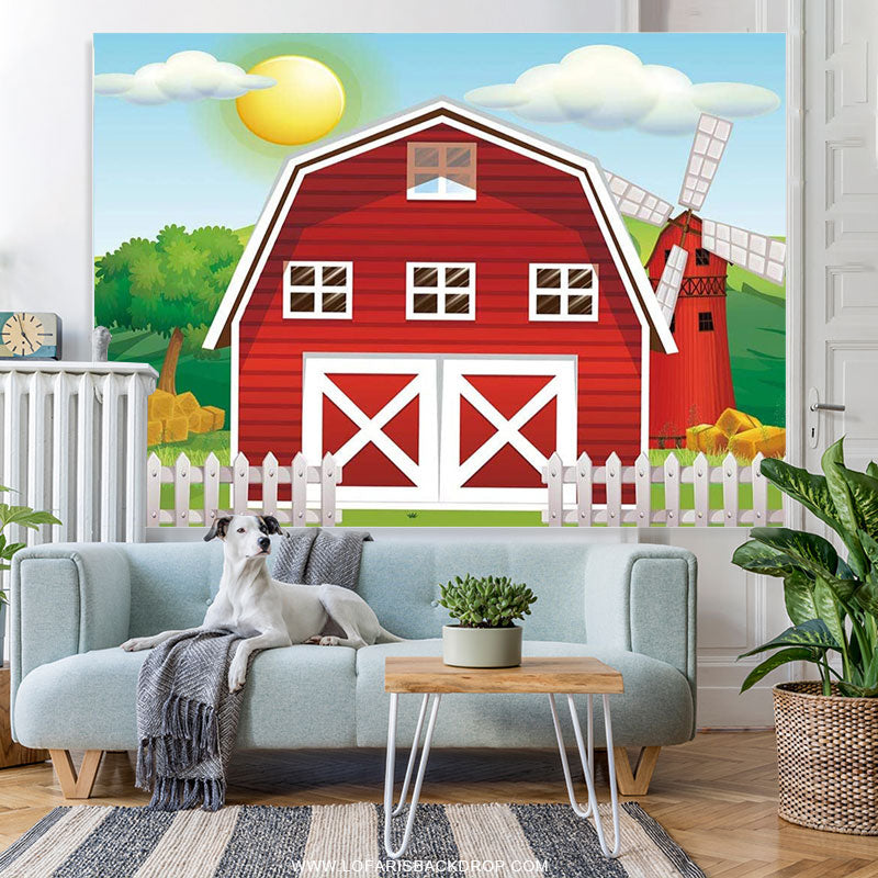 Lofaris Cartoon Red Farm Animals Children Birthday Party Backdrop