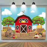 Lofaris Cartoon Red Farmhouse Blue Sky Sunflower Birthday Backdrop