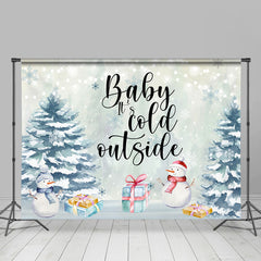 Lofaris Cartoon Snowman Winter Tree Theme Baby Shower Backdrop