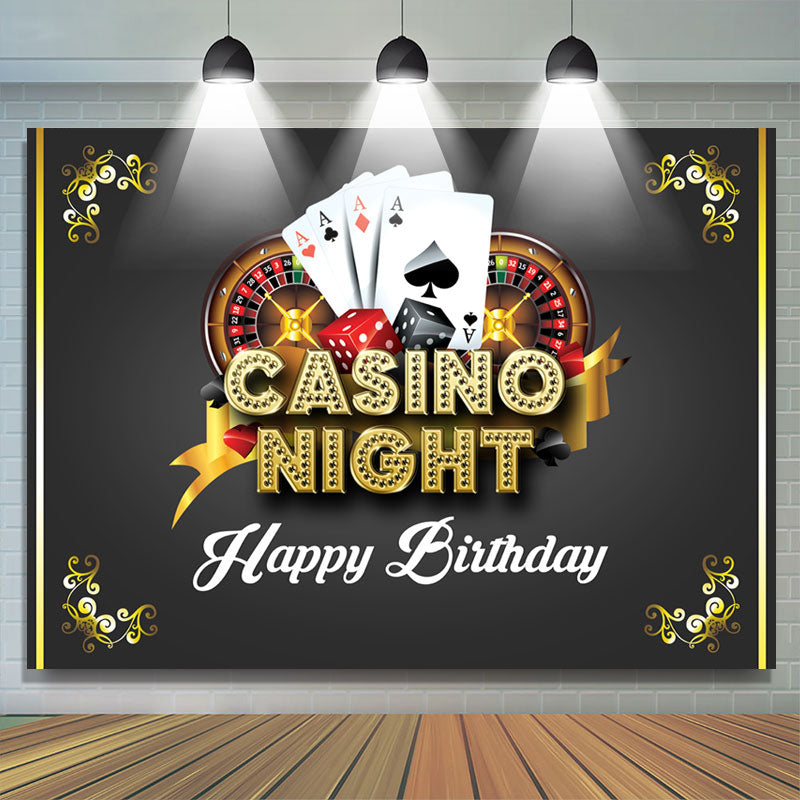 Lofaris Casino Night Card Black Gold Happy Birthday Backdrop