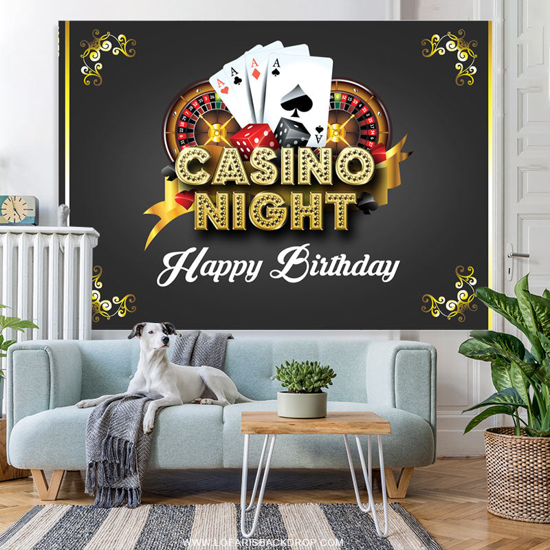 Lofaris Casino Night Card Black Gold Happy Birthday Backdrop