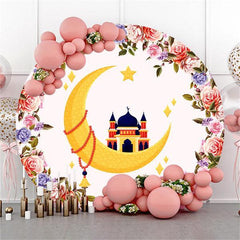 Bright Sunset And CoConut Tree Round Birthday Backdrop