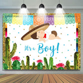 Lofaris Cautas And Flags it’s a Boy Baby Shower White Backdrop