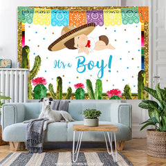 Lofaris Cautas And Flags it’s a Boy Baby Shower White Backdrop