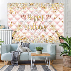 Lofaris Champagne Bottle Ribbions Happy Birthday Backdrop