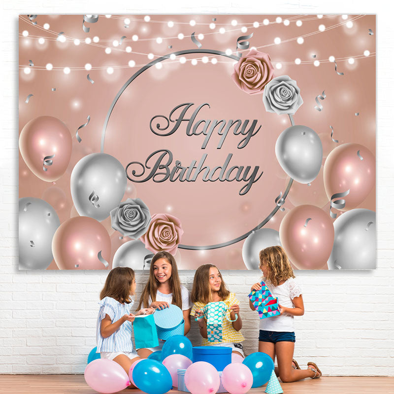 Lofaris Champagne Golden Silver Balloon Light Birthday Backdrop