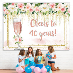Lofaris Cheers to 40 Years Pink White Floral Birthday Backdrop