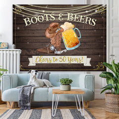 Lofaris Cheers To 50 Years Wooden Happy 50th Birthday Backdrop