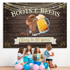 Lofaris Cheers To 50 Years Wooden Happy 50th Birthday Backdrop