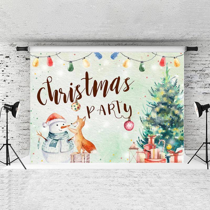 Lofaris Chrismas Tree And Snowman Green Backdrop For Party