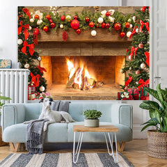 Lofaris Christmas Backdrop with Warm Fireplace Bonfire