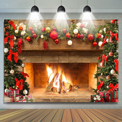 Lofaris Christmas Backdrop with Warm Fireplace Bonfire
