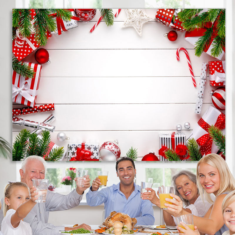 Lofaris Christmas Balls Gifts White Stripe Photoshoot Backdrop