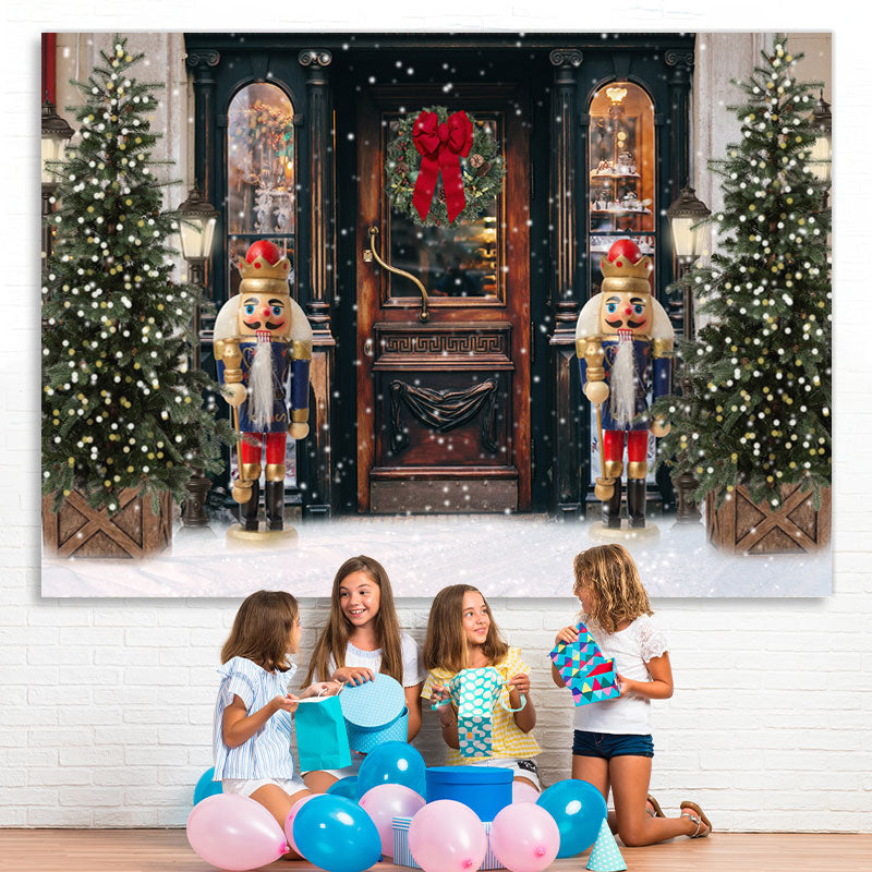 Lofaris Christmas Lights Snow Wood Dooor Party Decor Backdrop