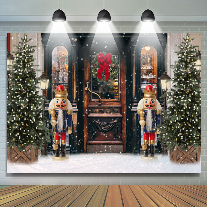 Lofaris Christmas Lights Snow Wood Dooor Party Decor Backdrop
