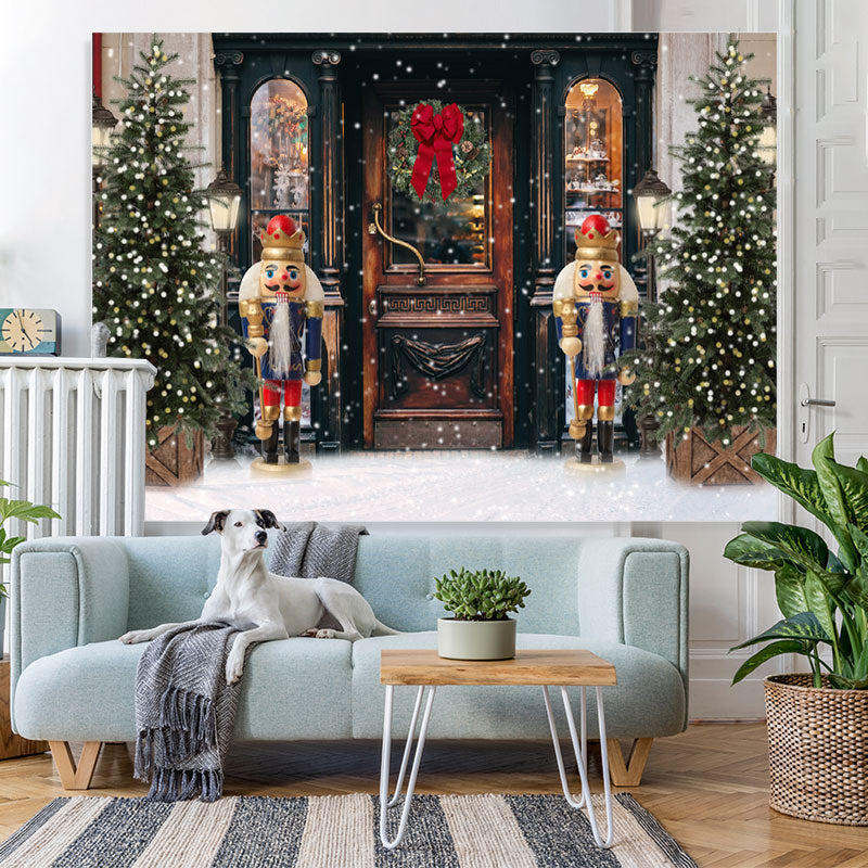 Lofaris Christmas Lights Snow Wood Dooor Party Decor Backdrop