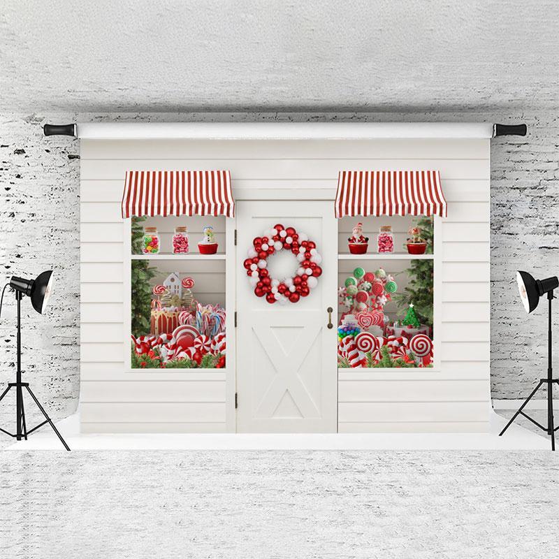 Lofaris Christmas Shop And White Stripe Backdrop