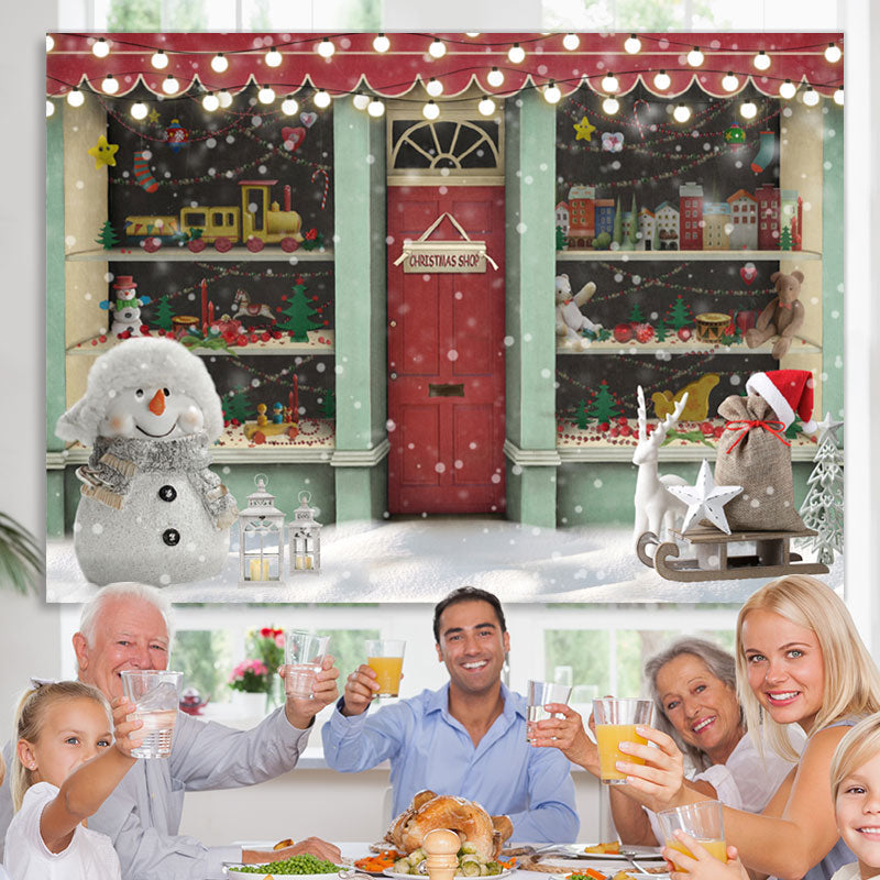 Lofaris Christmas Shop Glitter Light Snowman Backdrop