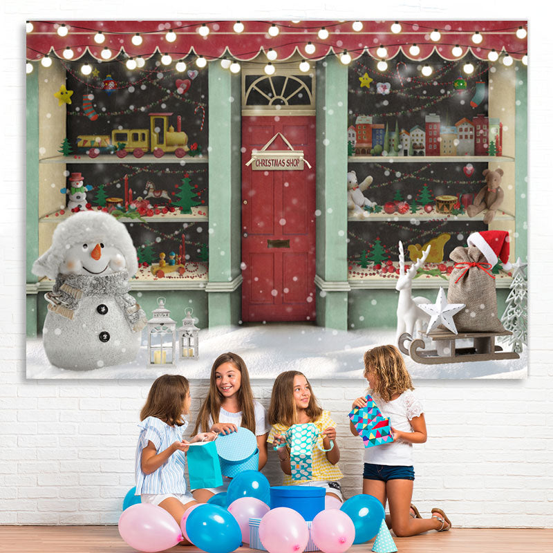 Lofaris Christmas Shop Glitter Light Snowman Backdrop