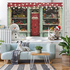 Lofaris Christmas Shop Glitter Light Snowman Backdrop