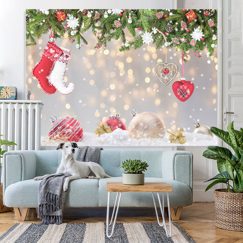 Lofaris Christmas Socks Snowflake Tree Gold Glitter Photo Backdrop