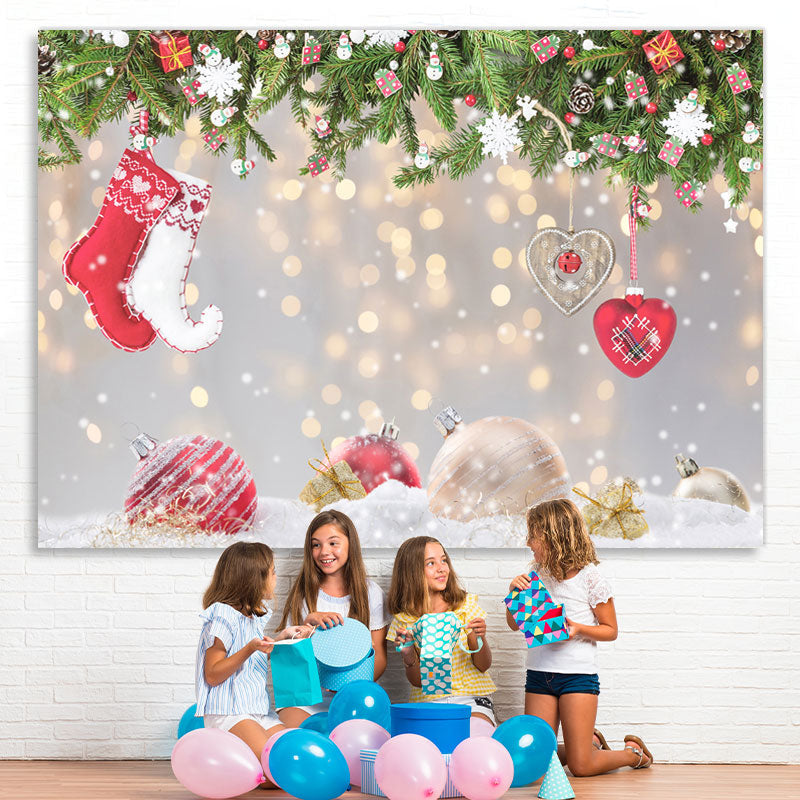 Lofaris Christmas Socks Snowflake Tree Gold Glitter Photo Backdrop