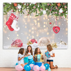 Lofaris Christmas Socks Snowflake Tree Gold Glitter Photo Backdrop